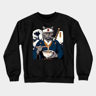 Vaporwave Samurai Cat Great Wave Off Kanagawa Crewneck Sweatshirt